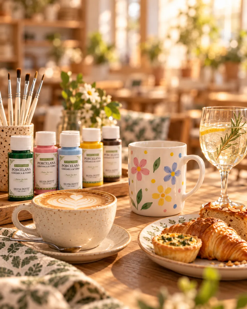 Peças pintadas, café e quitutes no Atelier.